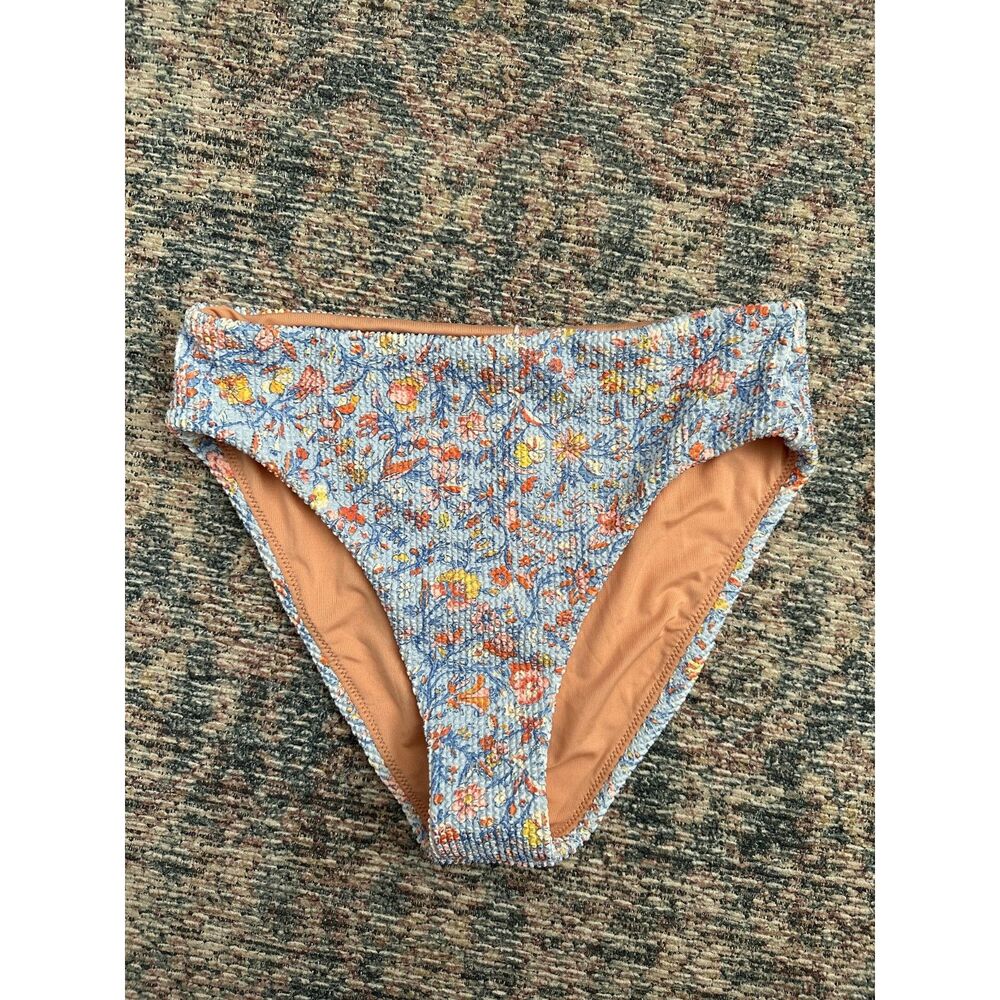 J. Crew Scrunchie Hipster Low Rise Bikini Bottom Medium Blue Afternoon Floral